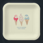 Retro Ice Cream Cone 80th Birthday Custom Paper Plates<br><div class="desc">New for Summer 2004. A retro patriotic design feature 3 ice cream cones in pastel retro red,  white and blue. Two lines of editable text allow you to customize this design.</div>