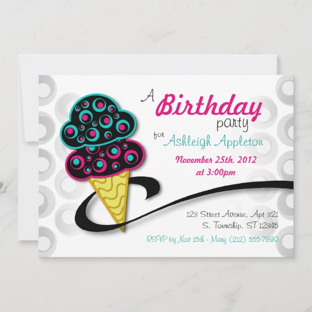 Retro Ice Cream Cone Birthday Invitations (Front)