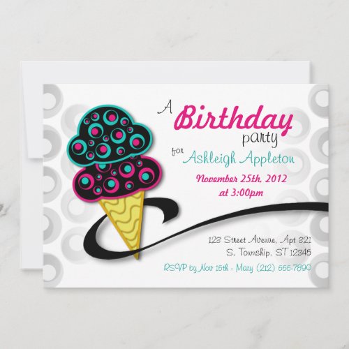 Retro Ice Cream Cone Birthday Invitations