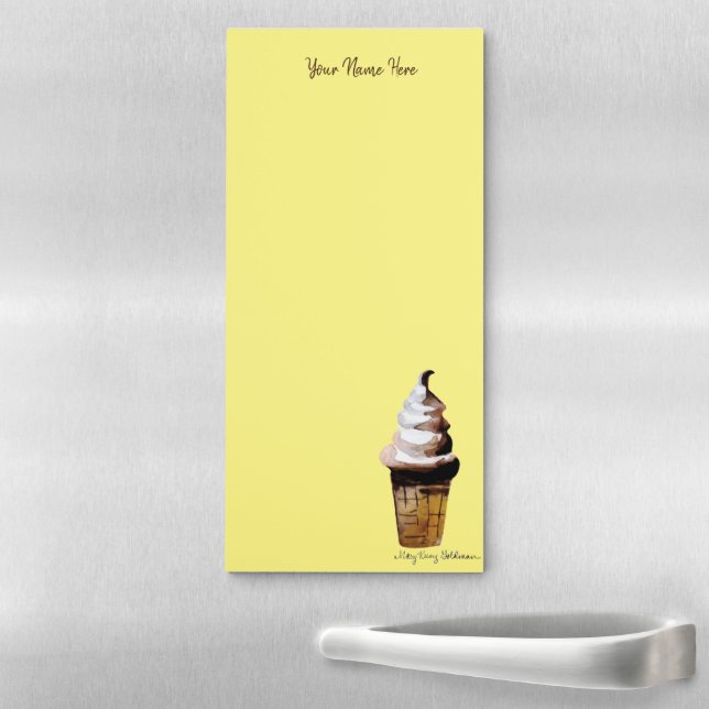 Retro Ice Cream Cone Hand-Painted Watercolor Magnetic Notepad (In Situ)