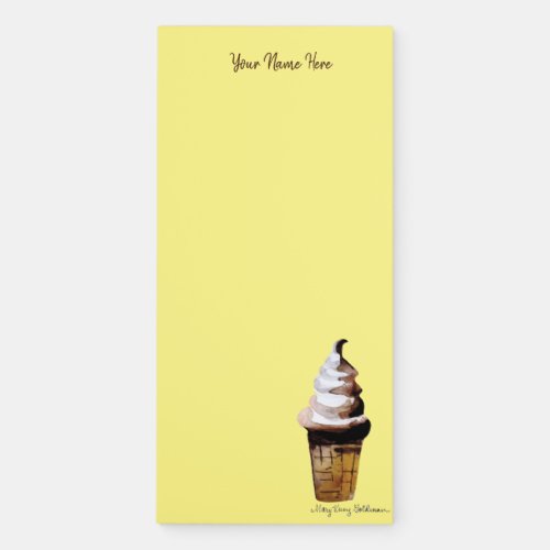 Retro Ice Cream Cone Hand_Painted Watercolor Magnetic Notepad