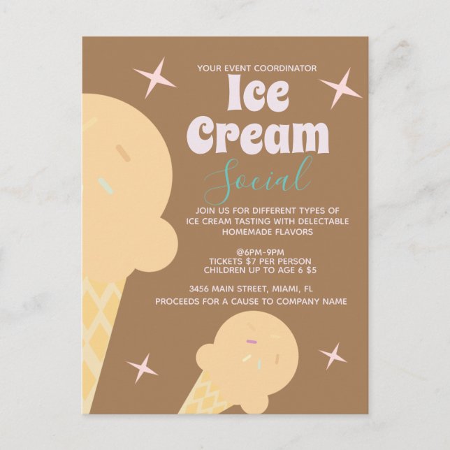 Retro Ice Cream Cone Social Flyer Invitation  Postcard (Front)