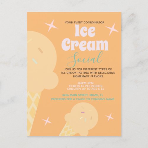 Retro Ice Cream Cone Social Flyer Invitation   Postcard