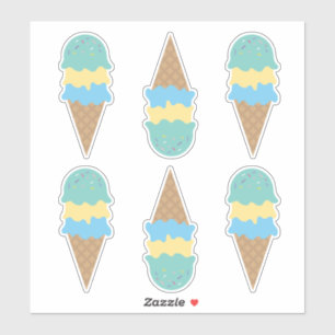 Retro Ice Cream Cones Blue and Green Sticker