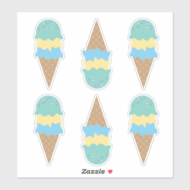 Retro Ice Cream Cones Blue and Green Sticker (Sheet)