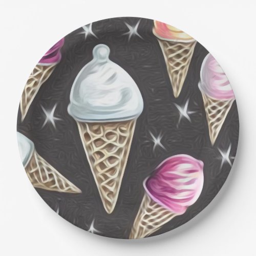 Retro Ice Cream Cones Paper Plates