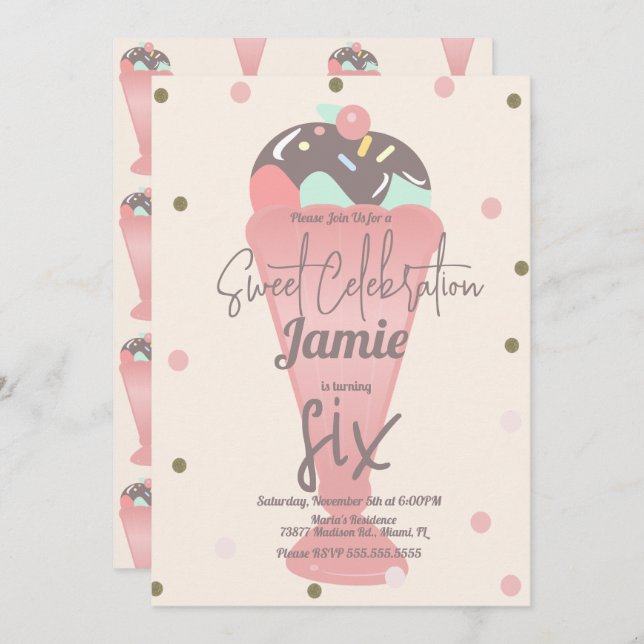 Retro Ice Cream Confetti Sundae Scoop  Invitation (Front/Back)