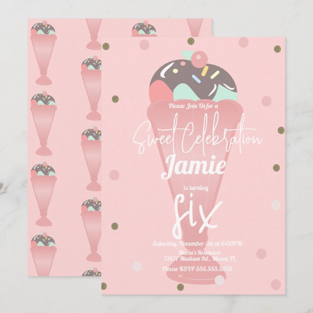Retro Ice Cream Confetti Sundae Scoop   Invitation (Front/Back)