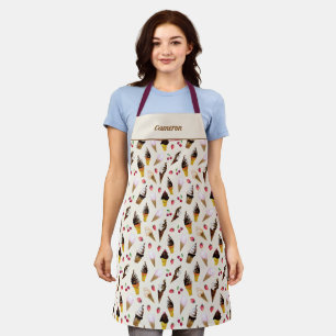 Retro Ice Cream Parlor Custom Hand-Illustrated Apron