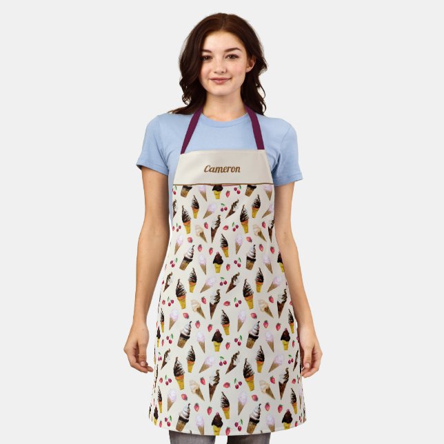 Retro Ice Cream Parlor Custom Hand-Illustrated Apron (Worn)