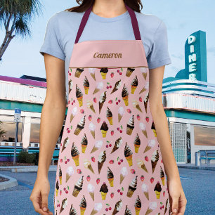 Retro Ice Cream Parlor Cute Pink Sugar Cones Apron