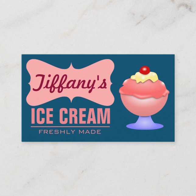 Retro Ice Cream Parlor | Pink Sundae | Ice Cream Business Card (Front)