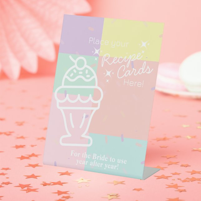 Retro Ice Cream  Place Your Recipe Card Here  Pedestal Sign (Retro Ice Cream Place Your Recipe Card Here Pedestal Sign)