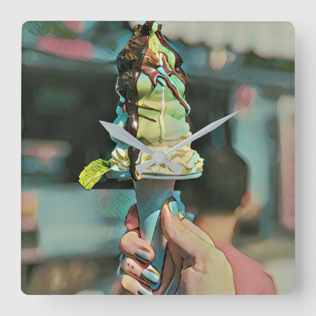 Retro ice cream popsicle square wall clock (Front)