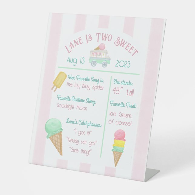 Retro Ice Cream Social Birthday Milestone Sign (Front)