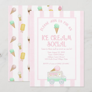 Retro Ice Cream Social Birthday Party Invitation