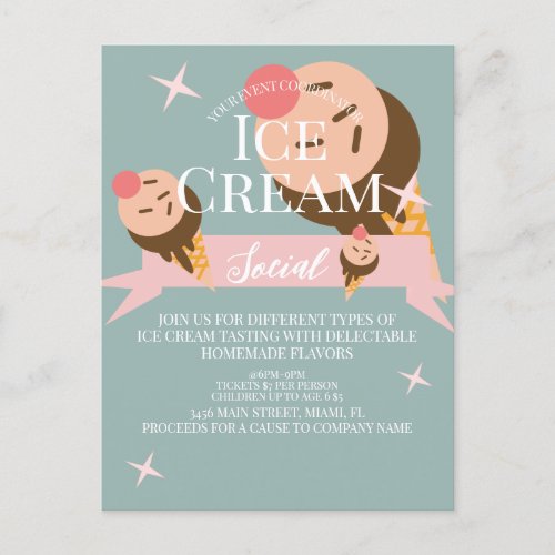 Retro Ice Cream Social Flyer Invitation  Postcard