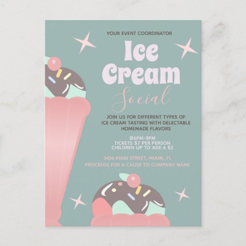 Retro Ice Cream Social Sundae Flyer Invitation   Postcard