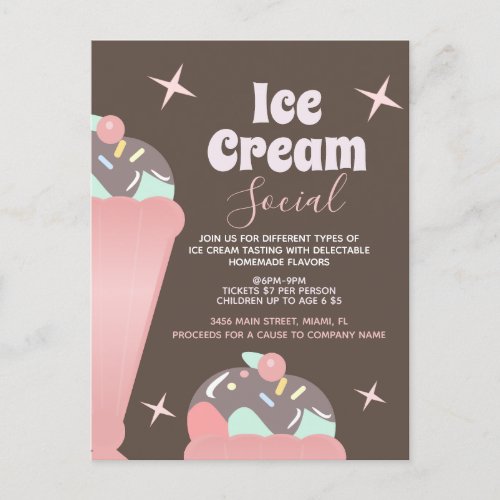 Retro Ice Cream Social Sundae Flyer Invitation    Postcard