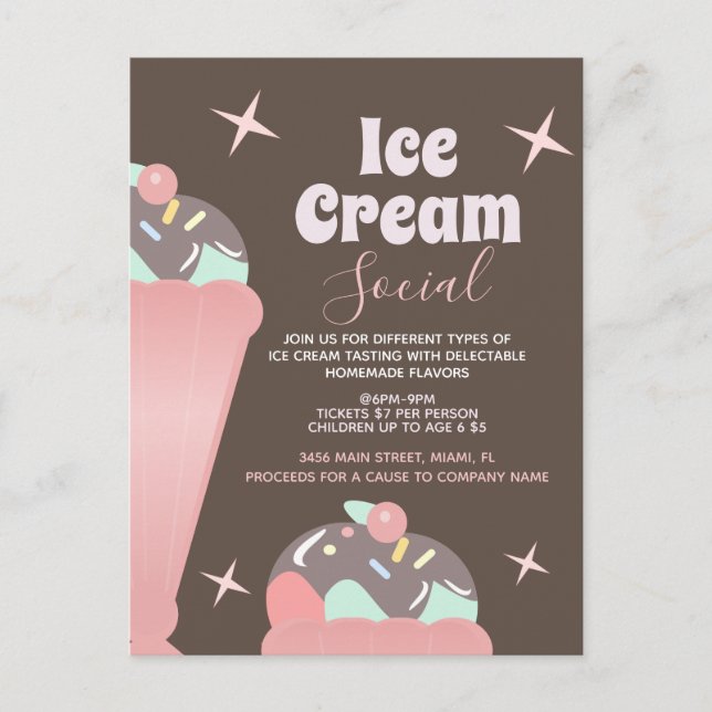Retro Ice Cream Social Sundae Flyer Invitation    Postcard (Front)
