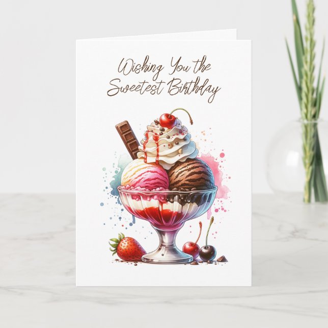 Retro Ice Cream Sundae and Coloring Page Birthday Card (Front)