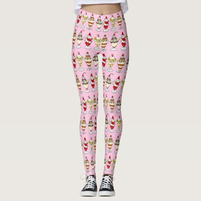 Retro Ice Cream Sundaes   Leggings (Front)