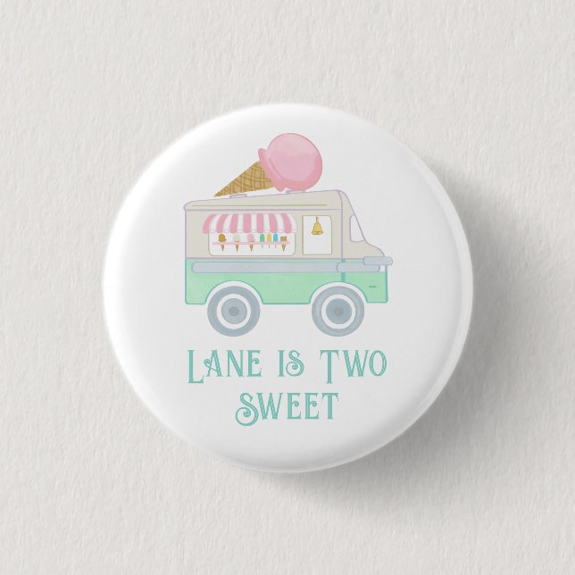 Retro Ice Cream Truck Birthday Party Button (Front)