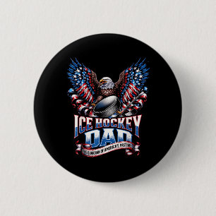 Retro Ice Hockey Dad Aamerican Flag Ice Hockey Button
