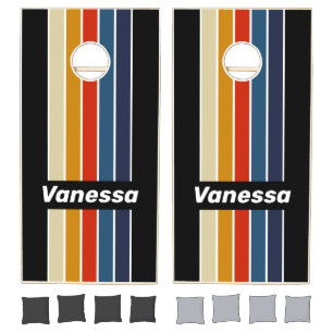 Retro Ice Rainbow Pin Striped with Name Cornhole Set