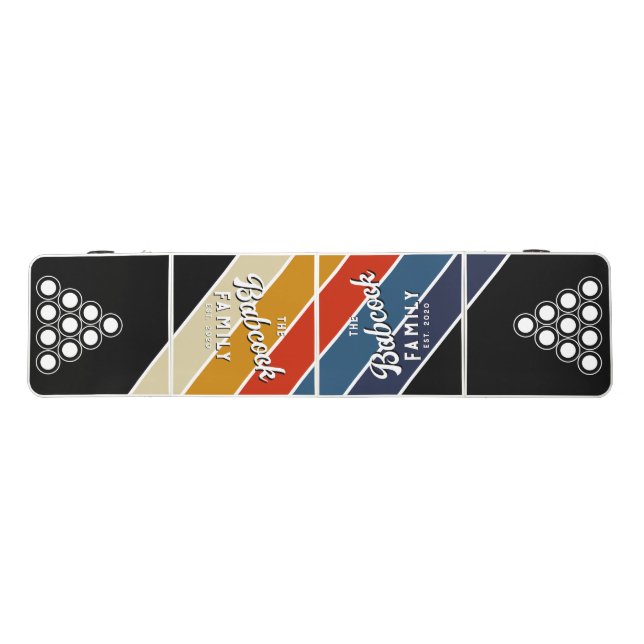 Retro Ice Rainbow Striped Family Name & Year Beer Pong Table (Top)