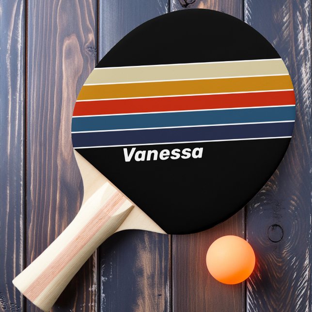 Retro Ice Rainbow Striped with Name Ping Pong Paddle (Creator Uploaded)
