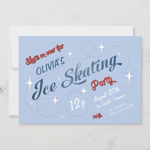 Retro Ice Skating Party Birthday Invitation