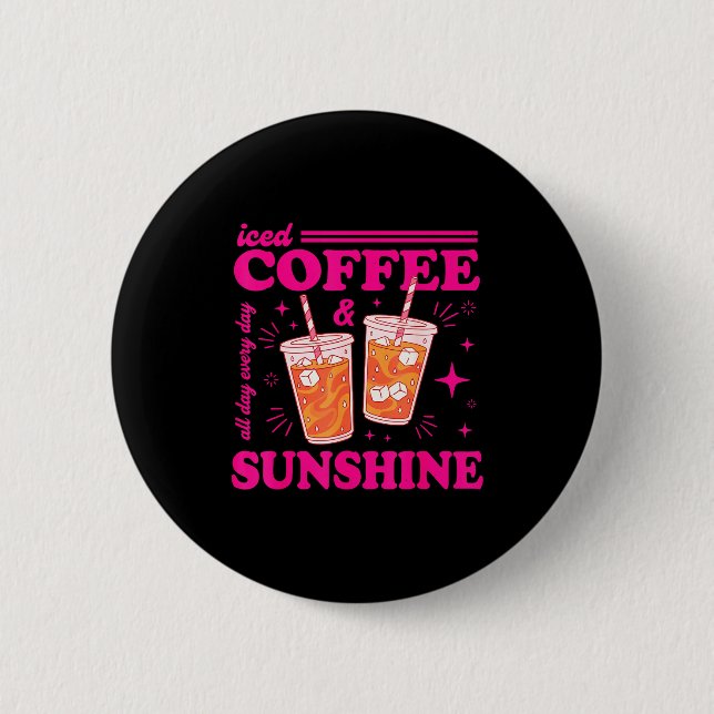 Retro iced coffee &amp; sunshine funny summer button (Front)