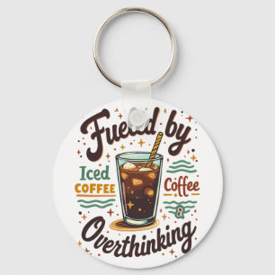 Retro Iced Coffee and Overthinking Funny Graphic Keychain