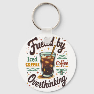 Retro Iced Coffee and Overthinking Funny Graphic Keychain