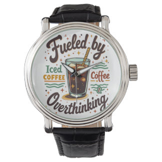 Retro Iced Coffee and Overthinking Funny Graphic Watch