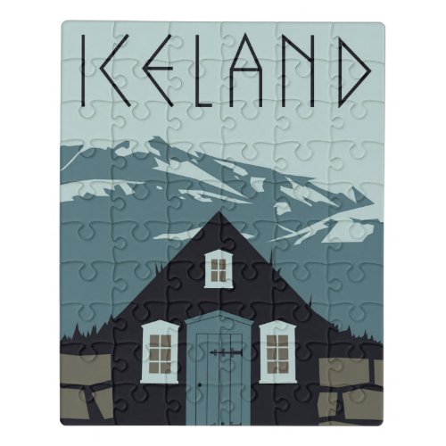 Retro Iceland Travel Poster Jigsaw Puzzle