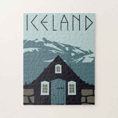 Retro Iceland Travel Poster Jigsaw Puzzle