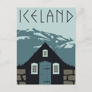 Retro Iceland Travel Poster Postcard