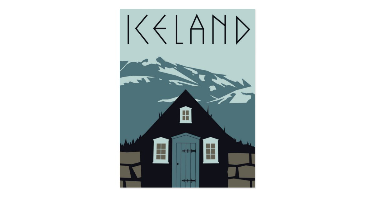 Retro Iceland Travel Poster Postcard