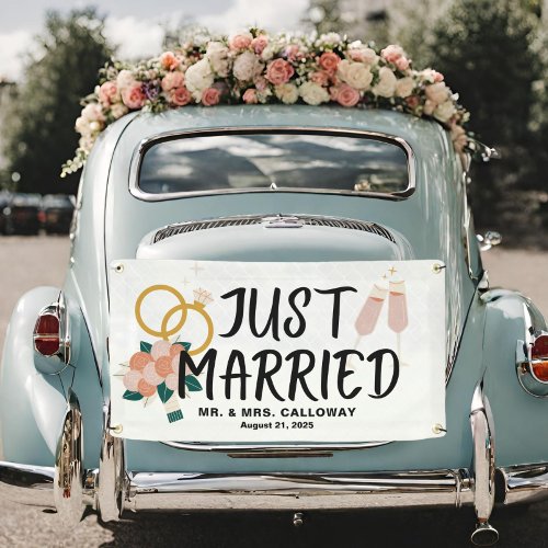 Retro Icons Just Married Car Banner