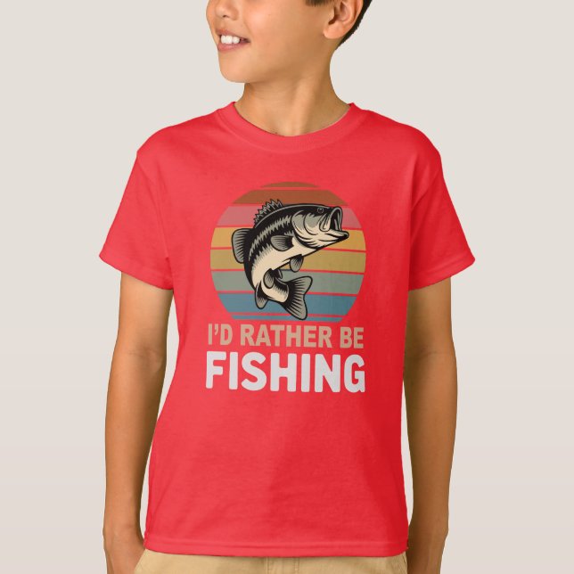Retro 'I'd Rather Be Fishing' Large Mouth Bass T-Shirt (Front)