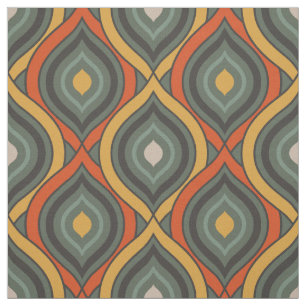 Retro Ikat Green Orange Gold Pattern Fabric