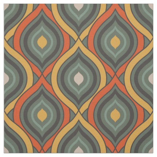 Retro Ikat Green Orange Gold Pattern Fabric