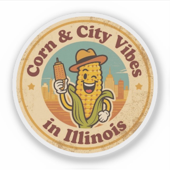 Retro Illinois Badge_ Corn with Chicago Skyline Sticker (Front)