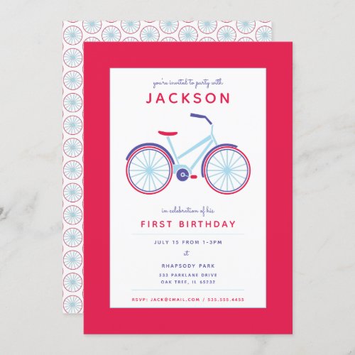 Retro Illustrated Bicycle in Red Birthday Invitation