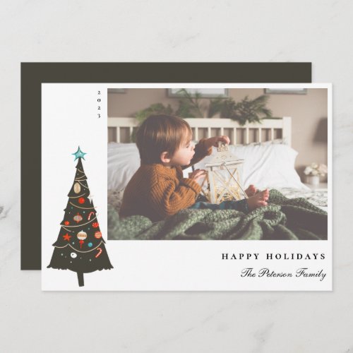 Retro Illustrated Christmas Tree Modern Holiday Card