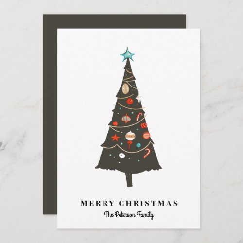Retro Illustrated Christmas Tree Modern Holiday Card