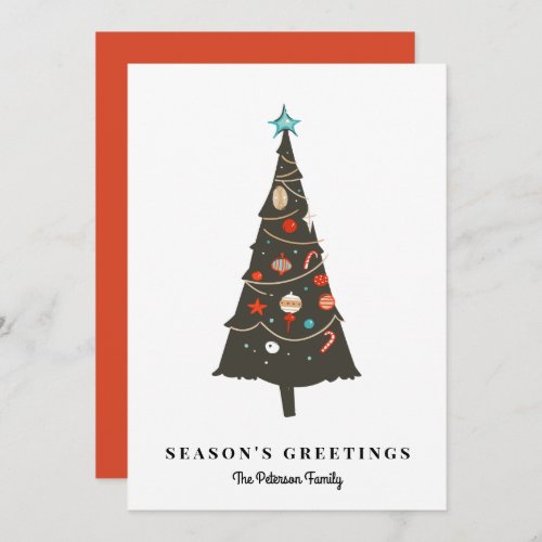 Retro Illustrated Christmas Tree Modern Holiday Card