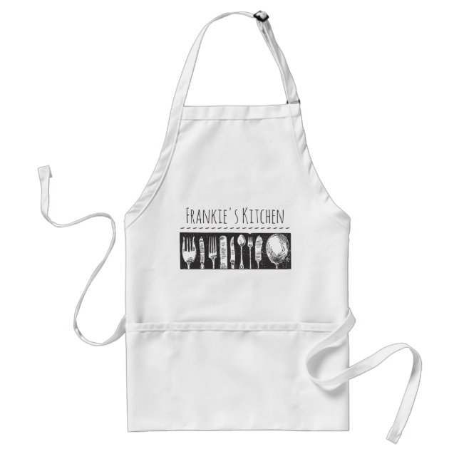Retro Illustrated Cutlery Art Personalised Adult Apron (Front)